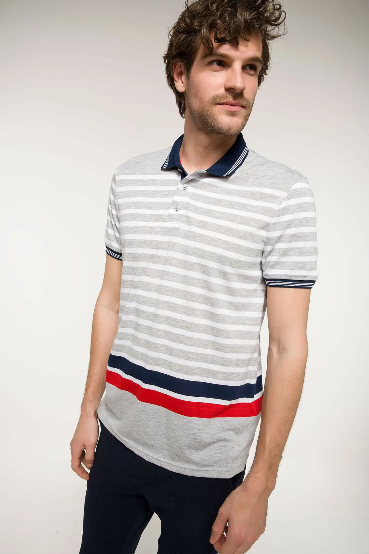 

DeFacto Men Summer Polo Shirt Fashion Striped Cotton Short Sleeve Polo Shirts Male Simple Breathable Tops Tee-I8514AZ18SM