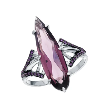 

Silver ring with cubic zirconia and amethyst synthetic sunlight sample 925
