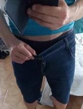 Pantalones cortos de mezclilla de negocios para hombre, Shorts de mezclilla de talla grande 40 42 44 46, a la moda, informales, elásticos, ajustados, azul, fino corto, novedad de verano