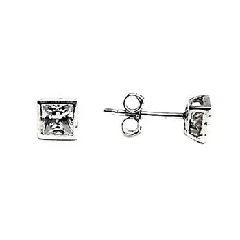 

Sterling silver earrings 925m plain cubic zirconia square [AB5249]