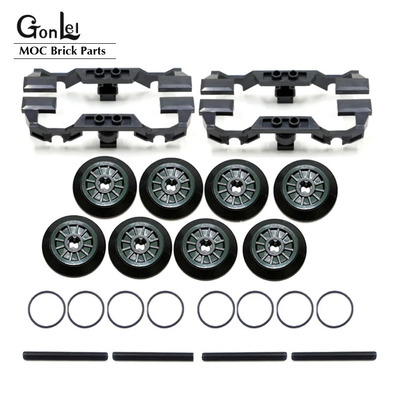 16Pcs/set Parts 2871 7999 3706 Train Wheel Frames +Wheels+ Axle Set MOC