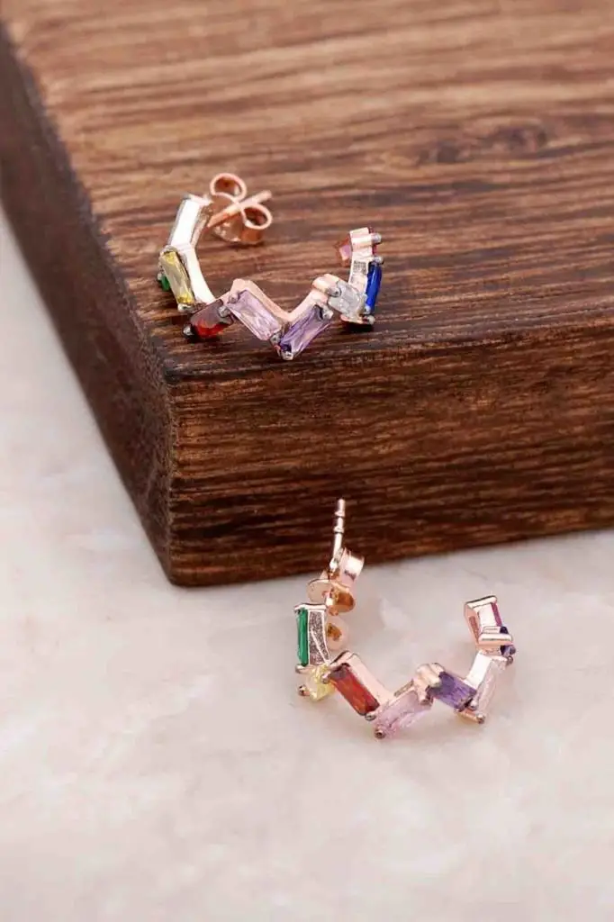 

Baguette Mix Zircon Rose Silver Ring Earrings 4082 High Quality Hand Made Original Filigree Silver Jewellery Gift for Women