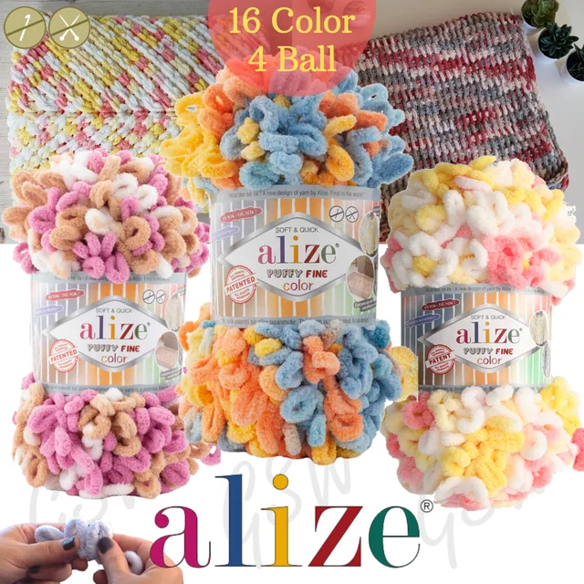 Finger Knitting Yarn - 52 Color Options - Easy Knitting - NO SKEWERS-NO  NEEDLES - 9 Meters(100gr) - Alize Puffy - Blanket-Rug