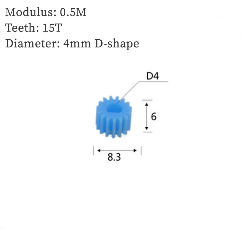 0.5Modulus 15Teeth Blue Plastic Gear Diameter 2.3mm/3.17mm Round Hole 3mm/4mm D-Shape For Toys/Tools Motor