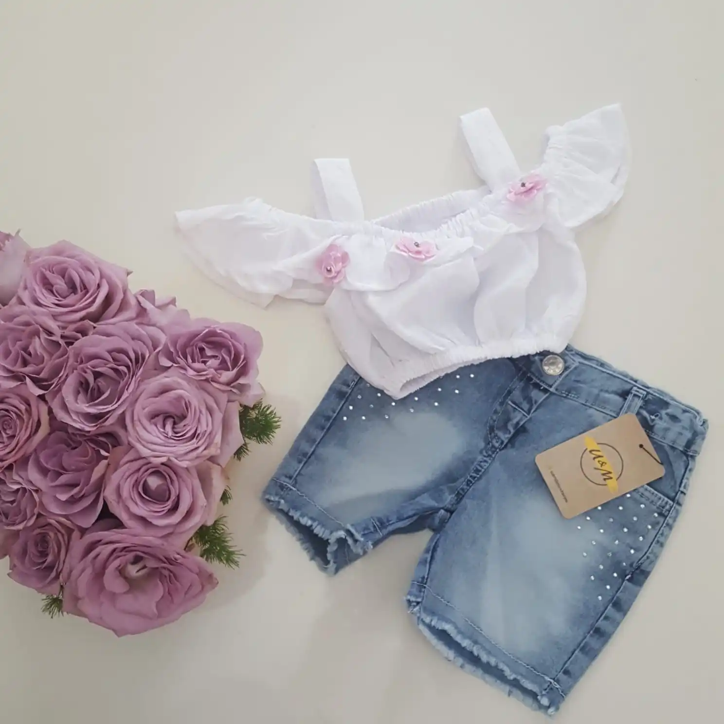 

DAISY PRINTED SUIT GIRLS CLOTHES SHORTS SUIT WITH HANGING SHORTS SUMMER SUITS