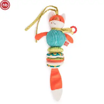 

330661, Baby Hanging rattle Happy Baby FOX LYUSYA for children, vibrating mechanism, rustling elements, colorful, toy for kids