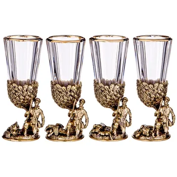 

Set of 4 lapiters for vodka "hunting" in a leather case 50 ml