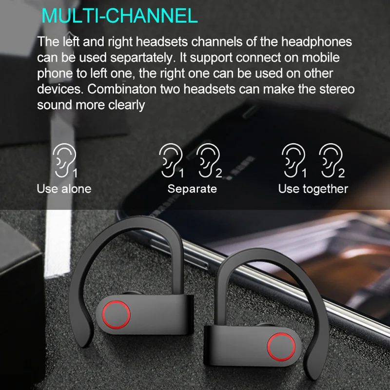 Беспроводные спортивные наушники TWS Bluetooth 5,0 наушники с ушным крюком для бега с шумоподавлением стерео наушники с микрофоном IPX4 водонепроницаемые