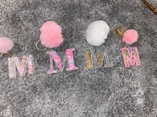 Llavero con letras para mujer, 26 purpurina ahuecada, alfabeto inglés, llavero de bolso, artesanías con bola Globo, 1 ud.