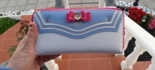 Marinero Luna diseñador PU cuero cartera larga cartera dama con cremallera bolso hermoso bolso de mano de día con perla y lazo