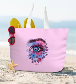 

Personalized Powder Pink Zipper Beach Bag-2