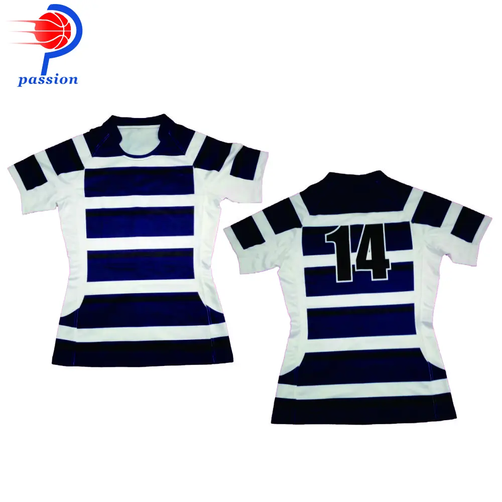 DHL Navy Blue White Royal Reglan Sleeve Rugby Uniforms For School Teams