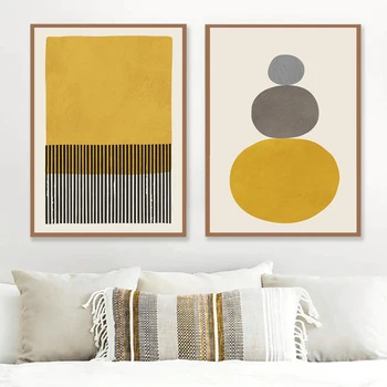 

Lines Stripes Painting Minimalist Poster Canvas Prints Mustard Colors Gray and Black Wall Pictures Living Room Wall Art Decor