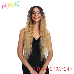Magic Synthetic Lace Wig Deep Wave Curly Wigs 30 Inch Hair Wigs Dark Root Blonde Brown Ombre For Women Cosplay Wigs