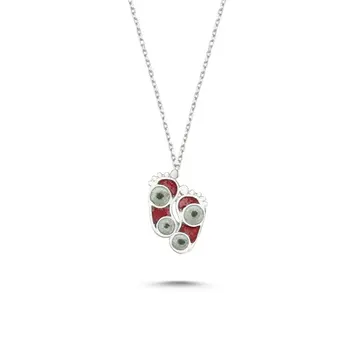 

Angemiel 925 Silver Lurex Enamel Footprint Necklace-Red