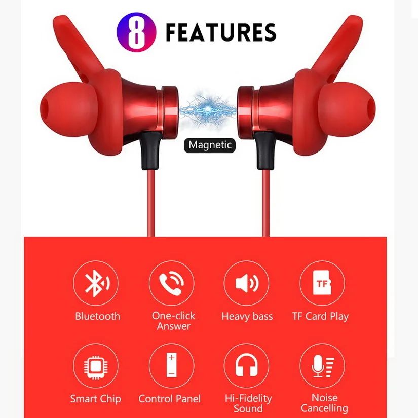 2 pcs bundle package XT22 Wireless bluetooth Earphone Magnetic Adsorption TF Card Sports earphone with Mic | Электроника
