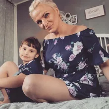 Vestido de verano para madre e hija, traje a juego con hombros descubiertos, Floral, suelto, bohemio, vestidos de ropa de verano