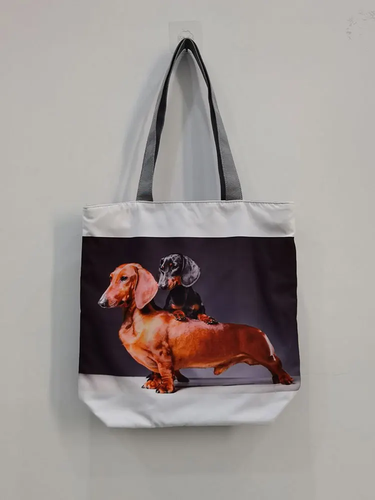 Dachshund Printed Handbag Women High Capacity Travel Beach Shoulder Bag Animal Graphic Shopping Bag Kitchen Reusable Grocery shoulder bag ladies handbag