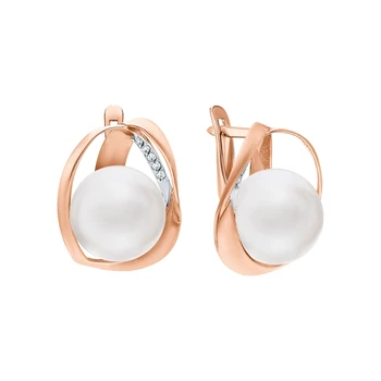 

Gold earrings with cubic zirconia and pearls cultured sunlight sample 585