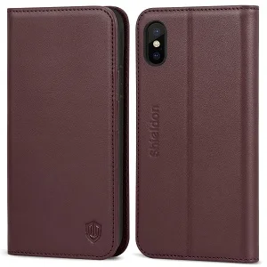 Чехол-Кошелек SHIELDON для iPhone XS, 【натуральная кожа, kickstand【card slets【rfid blocking】【авто сон/wake】чехол для iPhone XS - Цвет: Wine Red