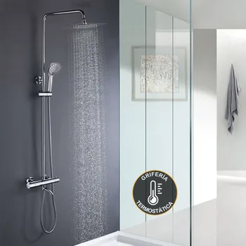 

Kibath shower Column thermostatic extra long WITH SPOUT Round. extensble 100-150cm. Handle and Sprayer round