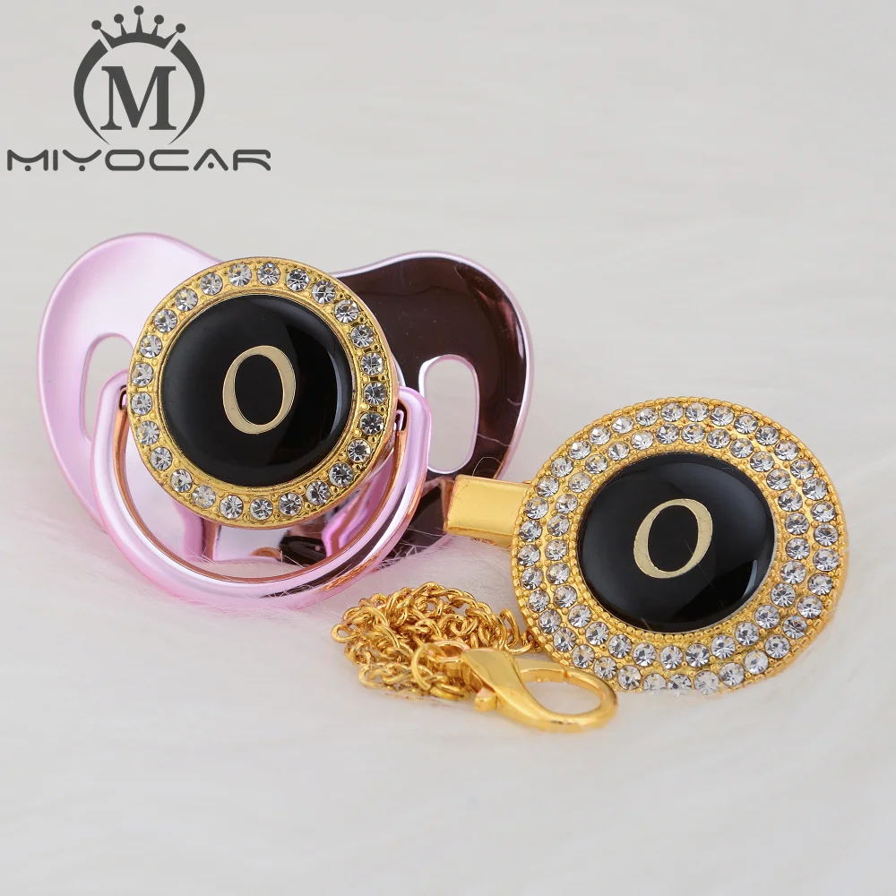 MIYOCAR имя инициалы Письмо O Элегантный Серебряный bling соска и пустышка Клип BPA бесплатно пустышка bling уникальный дизайн LO