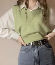 Women Vest Clothing Knitted-Vests Preppy-Style Korean V-Neck Casual New High-Quality