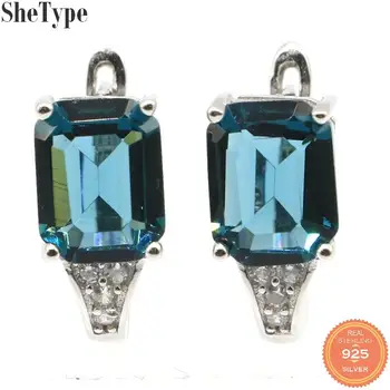 

14x7mm SheType 3.4g Created London Blue Topaz White CZ Gift For Sister 2019 925 Solid Sterling Silver Earrings