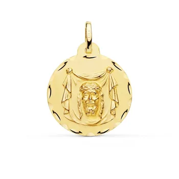 

Medal 18k gold Holy Face 22mm. Round carved edging
