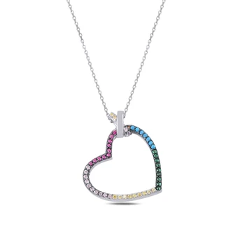 

KUTAYDAN Mixed Color Zircon Stone Heart Necklace 925 Sterling Silver