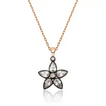

KUTAYDAN 925 Sterling Silver Diamond Montür Flower Lady Necklace