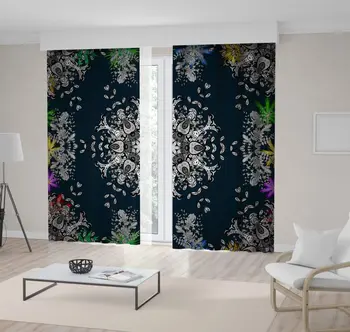 

Curtain Floral Motifs Classic Vintage Decorating Patterns Nature Inspired Tribal Artwork Dark Blue Gray Green