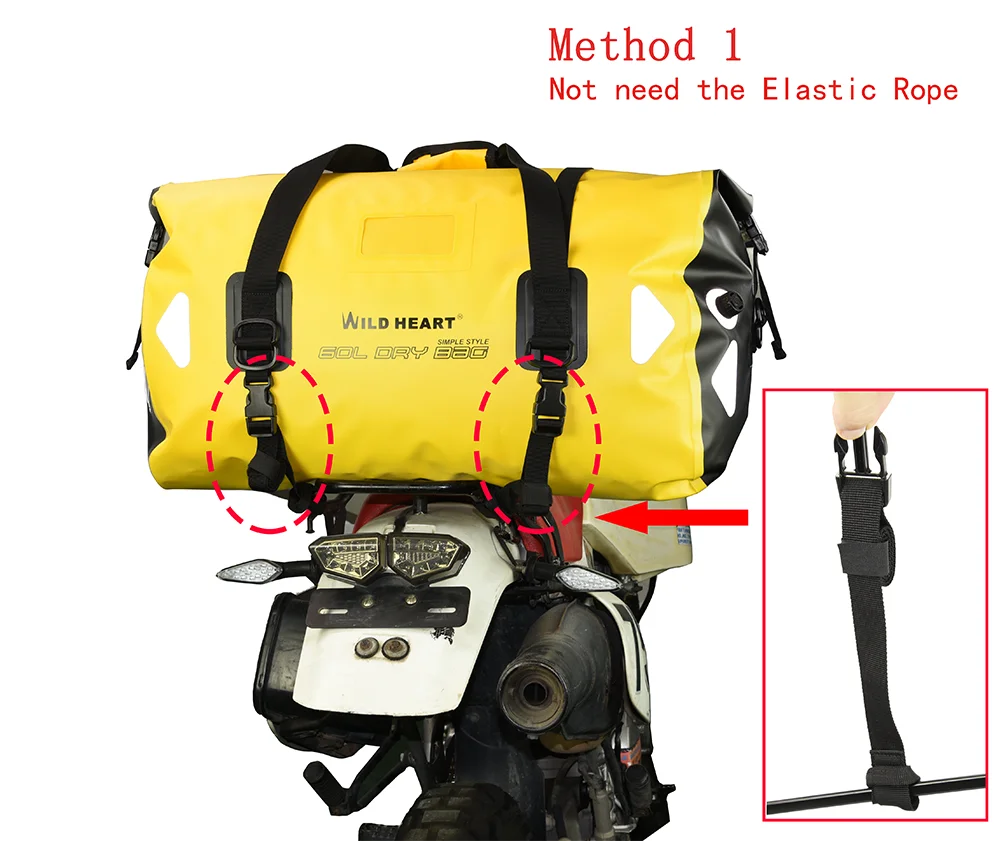 Heißer Verkauf wildes Herz wasserdichte Reisetasche 40l 66l 100l wasserdichte Motorrad tasche 500d Plane Motorrad tasche Camping Reisetasche – Detail 7