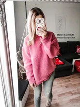 Women Sweater Outerwear Pullover Long-Sleeve Elegant Knitted Loose Pink Knitting Thick
