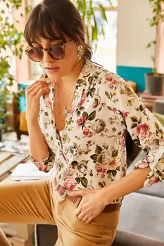 

Ola Women Rose Pattern Viscose Shirt GML-19000622