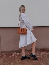 Dresses Casual Spring-Shirt Pleated Irregular Colorfaith High-Waist Fashionable Women