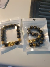 Feng Shui-pulsera de cuentas de piedra obsidiana Unisex, brazalete de oro negro, Pixiu, riqueza, buena suerte