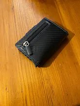 Tarjetero de Metal RFID con botón para hombre, Cartera de fibra de carbono con protección, delgada, antirrobo, 2021