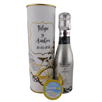 

6 pcs/customized with easy open tin with sparkling wine and cheese tub blue