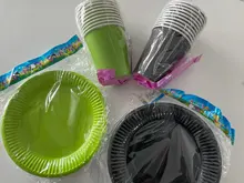 Conjunto de vajilla desechable de color negro para fiesta, platos y vasos de papel, decoraciones para fiesta de cumpleaños, recuerdo para adultos