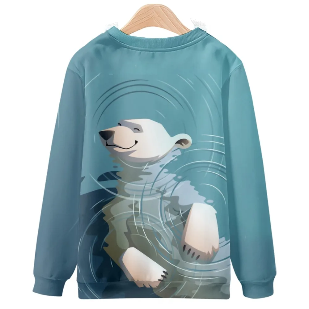 grey hoodie Cute polar bear Harajuku round neck sweater in sea water Fashion casual men's and women's spring and autumn style drop shoulder cool hoodies