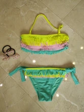 Traje de baño para niñas adolescentes de 5 a 12 años, bañador con borlas, Bikini grande con cuello Halter, traje de baño con flecos