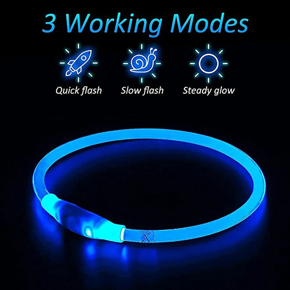 플래시 LED 개 칼라 TPU USB 충전식 조명 칼라, 야광 야간 안전 조절 가능, 어둠 속에서 빛나는 리드