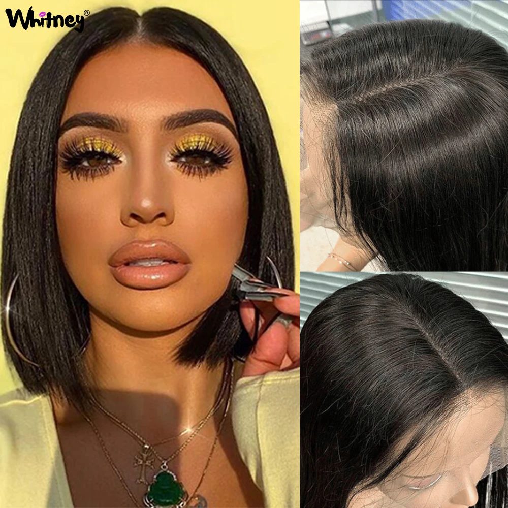 Silk Straight Human Hair Lace Closure Wig Peruvian Remy Hair Soft Straight Human Hair Short Bob Wigs For Women 180% Density Wigs