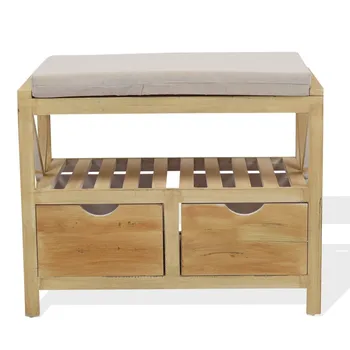 

Rebecca Mobili Bench Seat Storage 2 Drawers Wood Light Brown Country 46x60x33