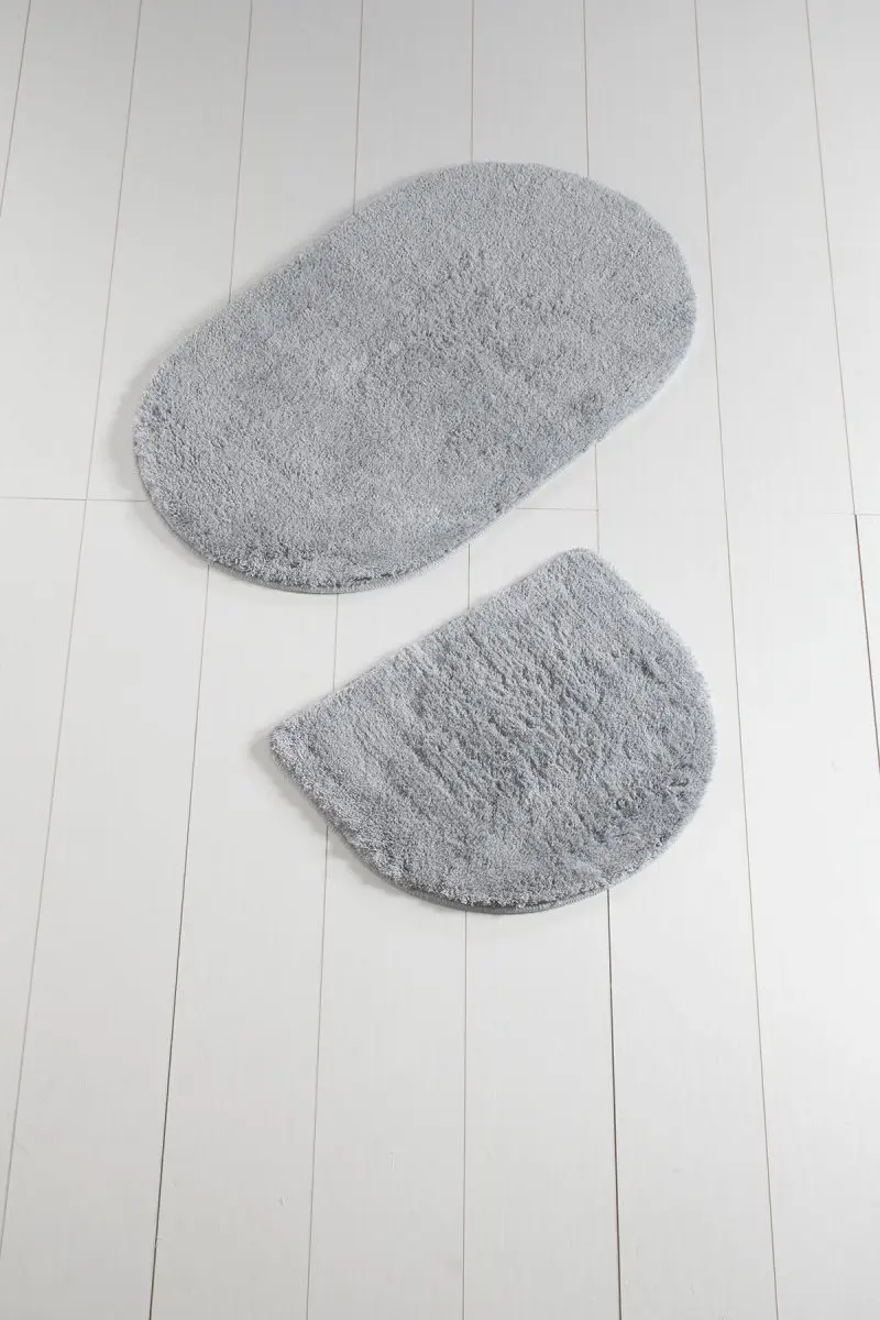 Коврики для ванной, Нескользящие, Противоскользящие коврики, Нескользящие, противоскользящие, серые, Овальные, 2'Li набор, 60X100 cm-50X60 см