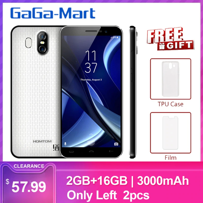 Телефон HOMTOM S16 5 дюйма 2 Гб ОЗУ 16 ПЗУ задняя камера 13 МП + фронтальная 8 Мп 18:9
