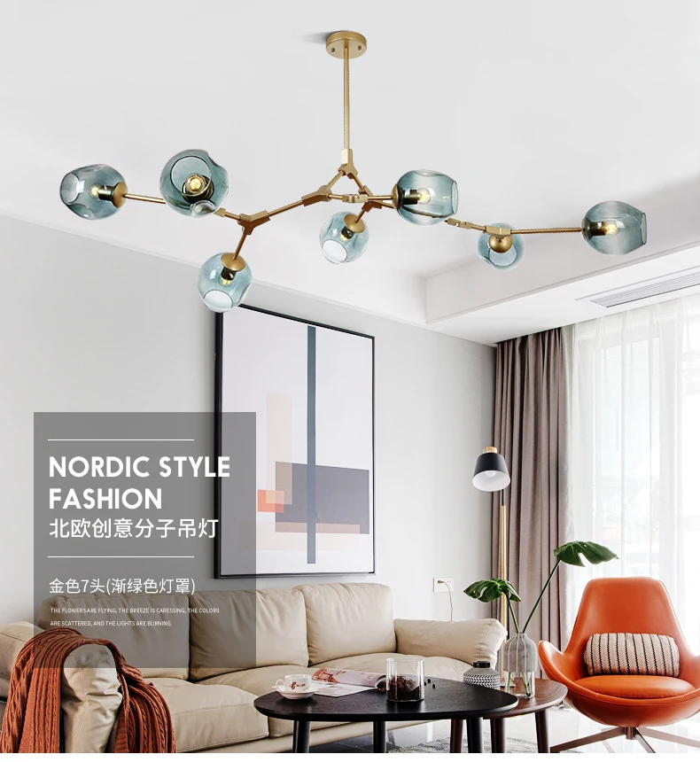 bedroom chandelier Nordic ceiling chandelier For Living Room Hall Bedroom Home Interior Lighting Gold Glass Bulb Hanging Lamp Modern Black Led E27 globe chandelier