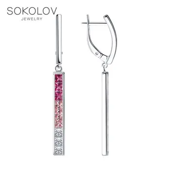 

Sokolov silver drop earrings with stones with corundum and cubic zirconia, fashion jewelry, 925, women's/men's, male/female, long earrings, women's male