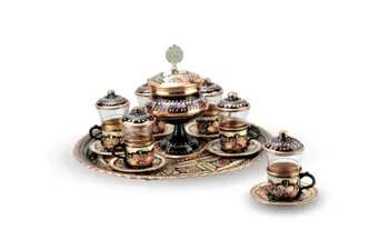 

Rose Flower Copper Tea Set 6 Copper Cup 1 Piece of Turkish Delight 1 Piece of Tray Hand Work - Great Quality - Unique Set